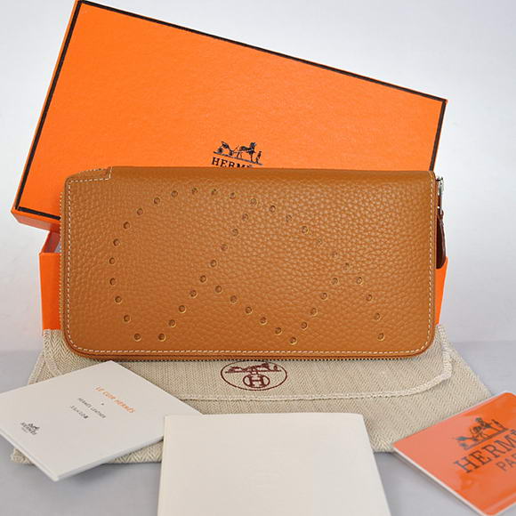 1:1 Quality Hermes Evelyn Long Wallet Zip Purse A808 Camel Replica - Click Image to Close